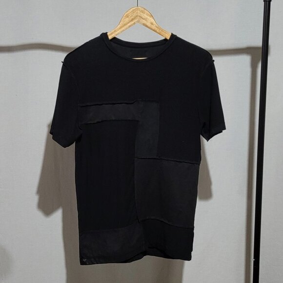 Zara Man black t-shirt short sleeved top with faux leather patches size small - Picture 3 of 10